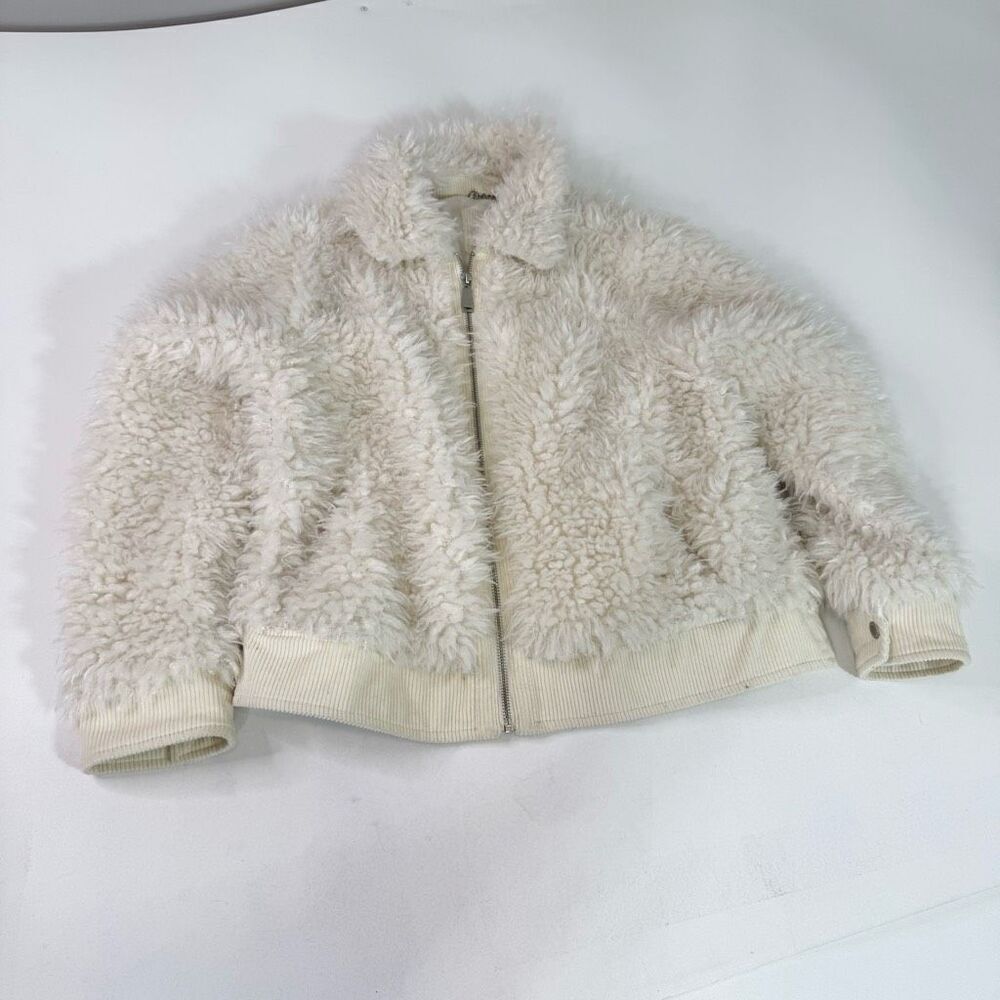 BCBGeneration Jacket Womens XL Faux Fur Sherpa White Cream Outerwear Full Zip